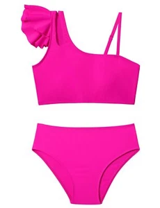 Girls Bikini Set Size 5 6 High Waisted Ruffled Bathing Suit for Girls with Ad... - Picture 1 of 6