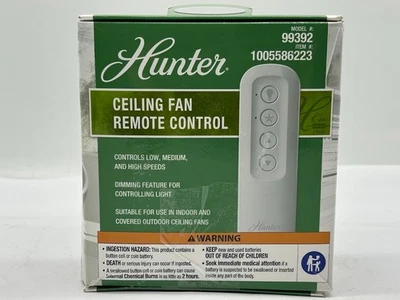 Hunter Universal 3 Speed Damp Rated Ceiling Fan Handheld Remote Control White - Image 1 of 4