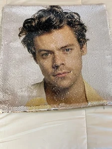Funda de almohada reversible de lentejuelas blancas y doradas HARRY STYLE 14" X 14" One Direction - Imagen 1 de 3