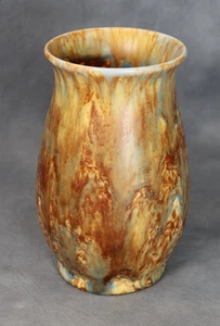 Crown Ducal Ware Arcadian Glaze Art Pottery Brown Cream Drip Wide Rim Vase 1930s - Picture 1 of 6