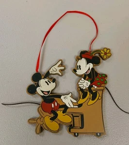 Rare/Vintage Walt Disney Wooden Christmas Ornament Mickey & Minnie & Piano EXC - Picture 1 of 2