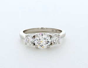 Solid 14K Gold 3-Stone Engagement Ring 2.28 Carat Round Lab-Grown Diamond G VVS2 - Picture 1 of 8