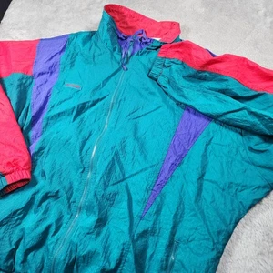 Vintage Columbia Windbreaker Jacket Mens Large Teal Purple Colorblock Nylon 90s - Picture 1 of 13