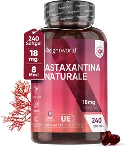 Astaxantina Con 18Mg per 1 Softgel Vegan, Contiene 240 Capsule Piccole E Molli, - Foto 1 di 12