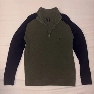 Beverly Hills Polo Club Knit Zip Sweater Navy Green XXL Vintage Mens 90s Style - Picture 1 of 4