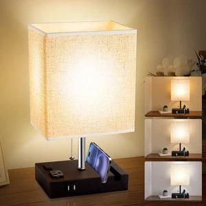 Desk Lamp, Cordless Table Lamp for Bedroom, 3 Way Dimmable Table Lamps with Dual - Picture 1 of 12