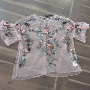 Top Zara Mujer Rosa Malla Bordada Tul Rosa Talla Grande Floral Femenino - Imagen 1 de 12