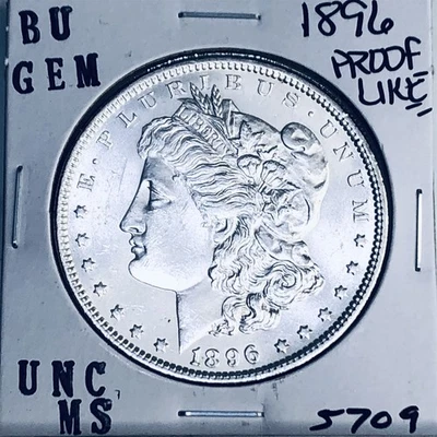 1896 BU GEMA DÓLAR DE PLATA MORGAN SIN CIRCULAR MS+++ MONEDA RARA COMO NUEVA EE. UU. 5709 Foto 1 de 3