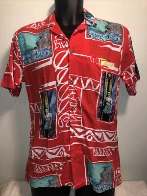 Vintage 80s Go Barefoot in Paradise Duke Kahanamoku Hawaiian Aloha shirt S/M Vtg - Image 1 of 4