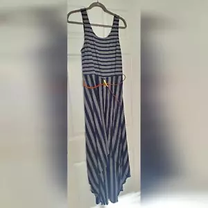 Xhilaration Womens navy and grey stripped tank and belted hi-low dress size L - Picture 1 of 5