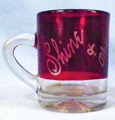 Antique Ruby Stained Shot Glass Mug Shine & Wheeling Drunk Fall Down Drunk As Is - Image 1 of 4