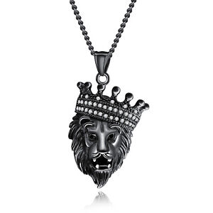 Men's Stainless Steel Large King Lion Hip Hop Biker Pendant Necklace