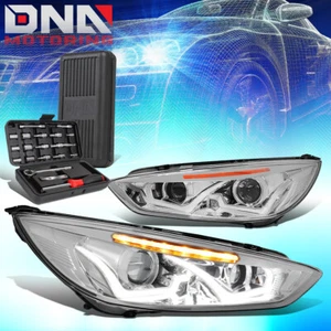 FOR 2015-2018 FORD FOCUS LED DRL SIGNAL PROJECTOR HEADLIGHT+TOOLS CHROME AMBER - Picture 1 of 10