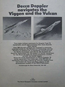 9/1970 PUB DECCA DOPPLER TYPE 72 SAAB 37 VIGGEN VULCAN BOMBER ORIGINAL AD - Imagen 1 de 1
