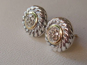 DAVID YURMAN 18K GOLD ,SILVER DIAMOND COOKIE EARRINGS - Picture 1 of 3