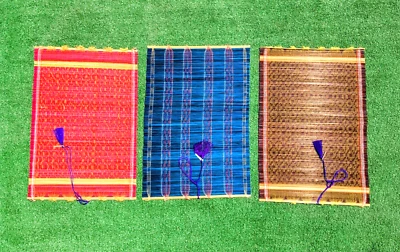 17 x 12" Hand Woven Asian Folding Wood & Silk Table/Desk Mats 3pc Sets NIP - Image 1 of 4