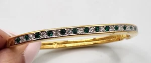 Swarovski Hinged Bangle Bracelet Green and White Crystals Gold Colored Bangle - Picture 1 of 5