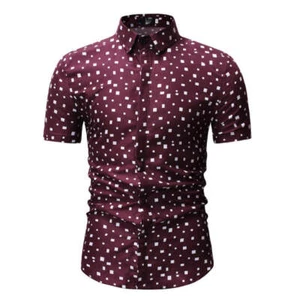 Men's Casual Cotton Short Sleeve Color Matching Printed Shirt, European and Amer - Picture 1 of 20