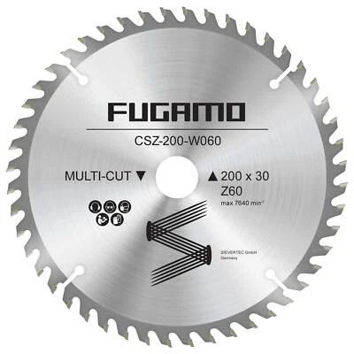 FUGAMO HM Kreissägeblatt 200 mm 60 Wechselzahn 30-25,4-20-16 mm Sägeblatt für Holz PVC