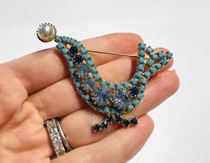 Broche león marino Hobe 1965 sello de perlas de cristal azul - Imagen 1 de 3
