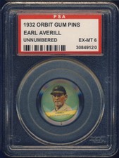 1932 PR3 Orbit Gum Pins UnNumbered Earl Averill PSA 6 Cleveland Indians HOF