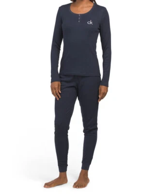 $89 Nuevo Con Etiquetas Calvin Klein Hashtag Manga Larga Dormir Azul Conjunto Talla L QP27020-410 Foto 1 de 4