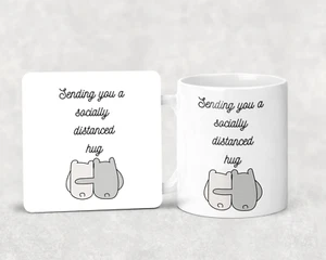 Sending You A Socially Distanced Hug - Pandemic Mug and Coaster - Novelty Set - Picture 1 of 2
