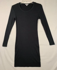James Perse Dress 1 Scoop Neck Ribbed Long Sleeve Midi Black Bodycon Minimalist - Picture 1 of 11