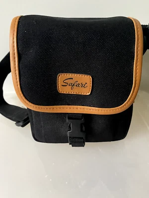 Safari Camera Bag Black Brown Padded w/ Strap 7"x6"x4" DSLR Compact Case - Image 1 of 4