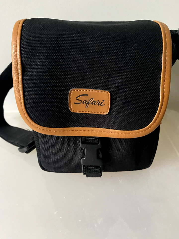 Safari Camera Bag Black Brown Padded w/ Strap 7"x6"x4" DSLR Compact Case - Image 1 of 4