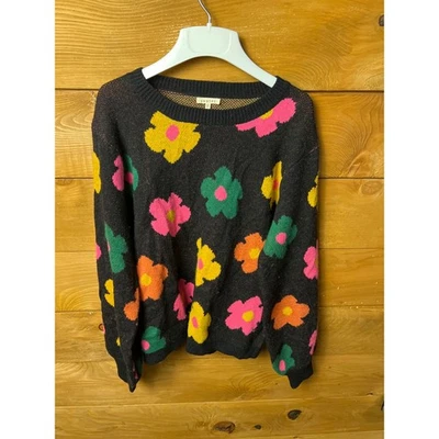 Suéter Floral Grande JODIFL Negro Rosa Amarillo Verde Naranja Tejido Top Mujer Retro Foto 1 de 4