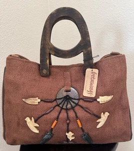 "Bolso de mano tejido fetiche con cuentas nuevo con etiquetas marrón madera doble asas bolso expandible 16""" - Imagen 1 de 24