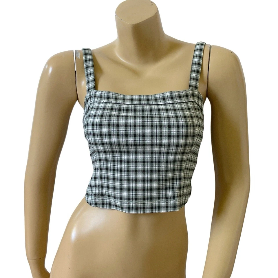 Camiseta sin mangas corta Hollister pequeña avanzada elástica a cuadros sin mangas para mujer Foto 1 de 4