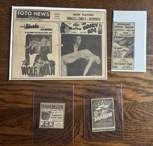 Vintage 1940er Horrorfilm Zeitungsausschnitte Wolf Mann Dracula Mumiengrab  - Bild 1 von 5