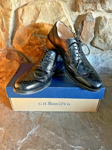 G.H. Bass & Co Nicholas Black Leather Wingtip Men's Shoes Size 10.5 M OxfordsBOX - Picture 1 of 11