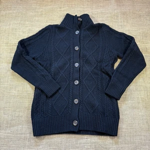 LL Bean Womens Button-Up Cardigan Sweater Wool Blend Black Cable Knit Size M - Picture 1 of 5
