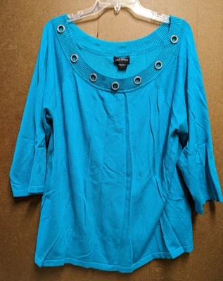 Suéter Lane Bryant enfeitado gola barco azul plus size 22/24 - Imagem 1 de 3