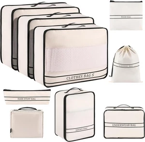 9 Set Packing Cubes Luggage Organizers for Travel Large, Cream - Picture 1 of 6