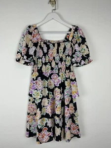 Jodifl Dress Sundress Small Woman S Floral Print Pouf Sleeves Ruched Top Ruffles - Picture 1 of 3