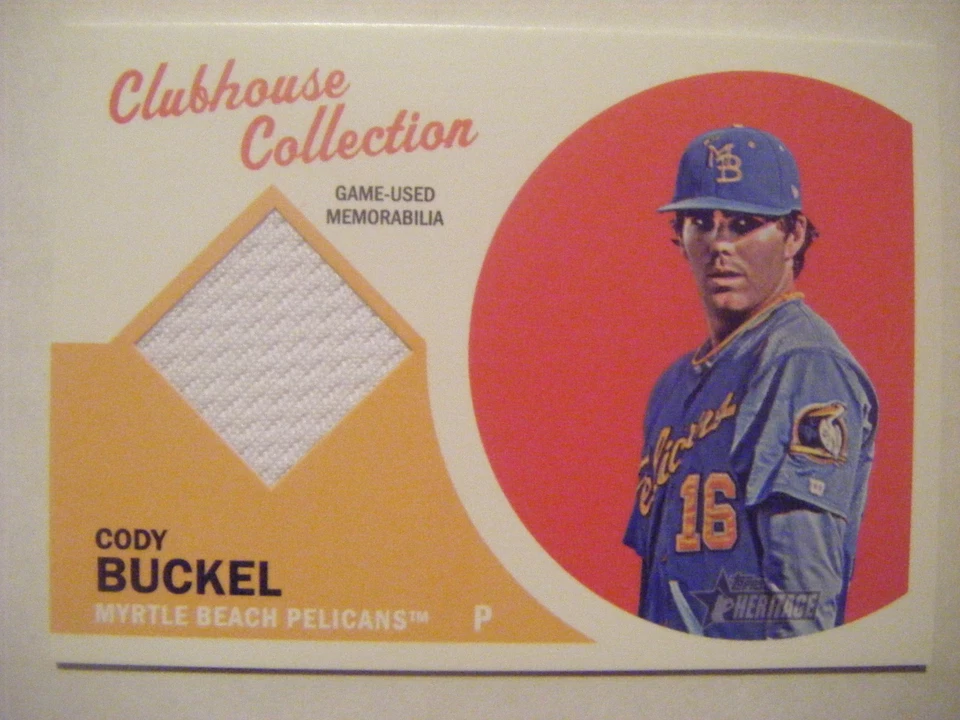 CODY BUCKEL RC 2012 Heritage Minors baseball card CLUBHOUSE #CCR-CB JERSEY RELIC - Image 1 of 1