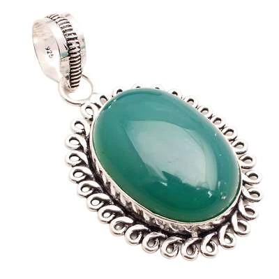 Verde Onice Gemma 925 Ciondolo Placcato Argento Handmade Gioielli Regalo 4cm - Immagine 1 di 3