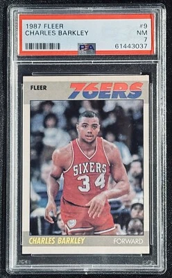 Tarjeta Fleer #9 1987 Charles Barkley segundo año PSA 7 Auburn 76ers Suns Salón de la Fama Foto 1 de 2