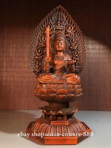 12 seltene China Buchsbaum Holz Guan Yin Wenshu Manjushri Buddhsim Bodhisattva Statue - Bild 1 von 9