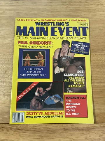Hulk Hogan Dusty Rhodes Wrestlings Main Event Magazine Aug 1985 With Poster Cover