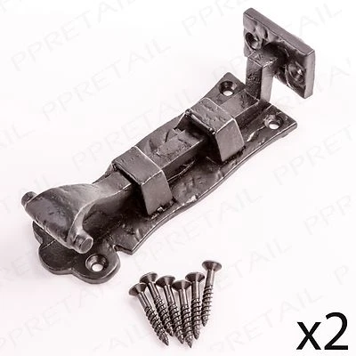 2 PACK Black Cast Iron Recessed Slide Bolt Heavy Duty Cranked Gate Latch/Catch - Image 1 of 2