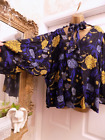 Ladies Ellos  Navy Blue Floral Aurelie Tie Neck 3/4 Bell Sleeve Blouse Size 26