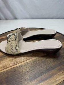 Connie Sandals Women Size 7.5 Faux Snake Skin Buckle Slip On Shoes Made In Italy - Picture 1 of 14
