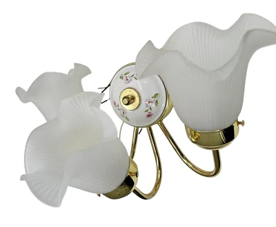 Aplique de pared Victorian Underwriters 3 brazos luz tulipán lámpara floral porcelana de colección Foto 1 de 4