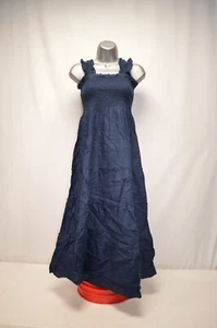 NWT Quince 100% European Linen Smocked Midi Deep Navy Dress Size Medium - Picture 1 of 5