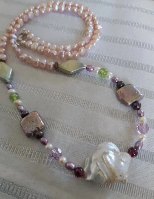 Süßwasser Zucht Perlen Kette mehrfarbig, Länge 57 cm, Schließe Si 925 - Bild 1 von 3
